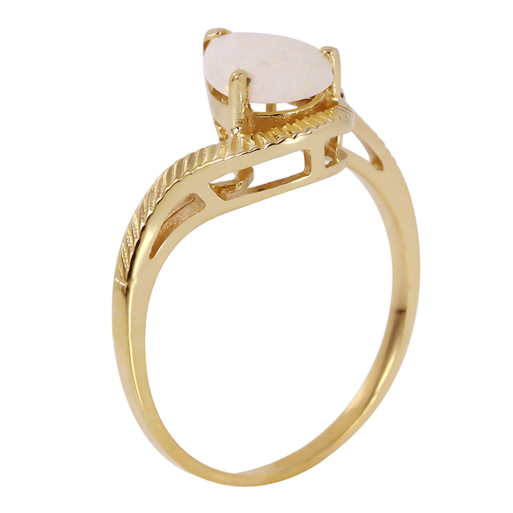14K. SOLID GOLD RING WITH NATURAL DIAMONDS & OPAL (Yellow Gold) - Picture 2 of 5